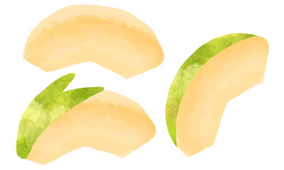 カット青りんごのイラスト　手描き　水彩風