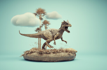 Conceptual presentation scene of an Allosaurus.