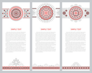 Colorful ethnic ornament. Ukrainian banner set #4. Great for invitations, business cards, flyers, menus, brochures, postcards, backgrounds, wallpapers, decorations, or any desired idea.