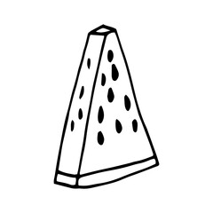 watermelon slice. hand drawn vector illustration. minimalism. icon, sticker, decor. juicy, fresh, fruits, summer, food.