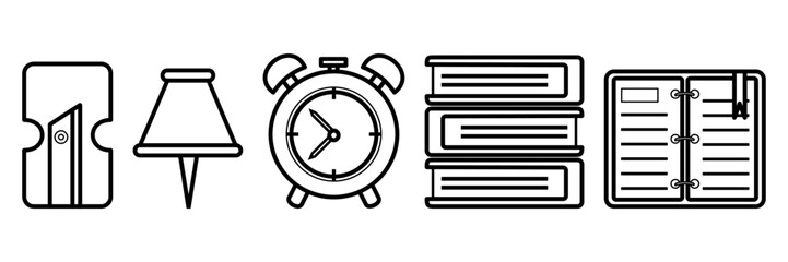 Set Education icons. Stationary outline on white background. All stationary Items. Stationaries icon vector.

