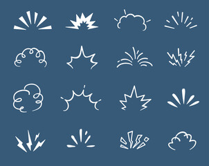 Cartoon doodle bomb explosion, comic clouds and smoke boom bubbles, vector icons. Doodle bomb explosion burst and blast puff effects, dynamite TNT or atomic bomb mushroom explode and crash icons © Vector Tradition