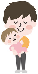 赤ちゃんをだっこする男性