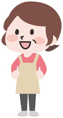 エプロンをつけて家事をするシニアの女性