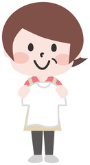 エプロンをつけて家事をするシニアの女性