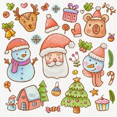 Christmas hand drawn cute watercolor cartoon