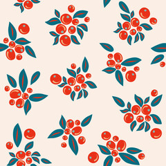 Seamless natural pattern, forest berries, abstract, white background. Vector, hand drawn. 