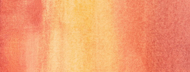 Abstract art background light yellow and orange colors. Watercolor painting on canvas with soft coral gradient.
