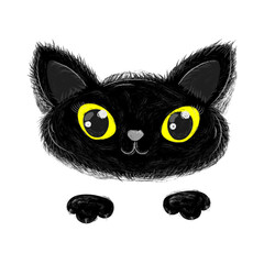 Black cat head face round icon. Cute cartoon funny character. Funny Kawaii animal. Baby card.