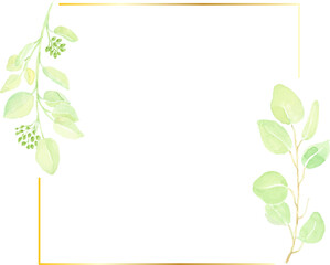 watercolor hand drawn seeded eucalyptus leaf with golden minimal frame