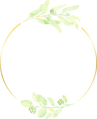 watercolor hand drawn seeded eucalyptus leaf with golden minimal frame