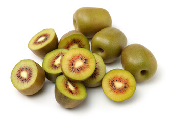 Red kiwi fruit, China, on white background 