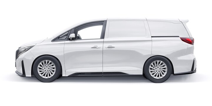 Shanghai, China. October 26, 2022. GAC M8 is a small commercial van based on a passenger minivan. 3d model of  car without a driver on a white background. A car for the delivery of correspondence