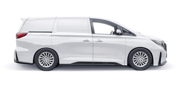 Shanghai, China. October 26, 2022. GAC M8 is a small commercial van based on a passenger minivan. 3d model of  car without a driver on a white background. A car for the delivery of correspondence