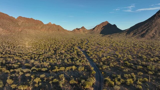 Aerial Panoramic View Of Gate Pass Road At The Mountains In Tucson, Arizona.