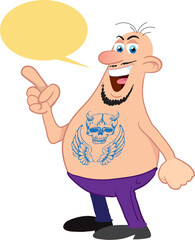 Man with Bare Torso, Guy Having Tattoo on His Chest Vector Illustration