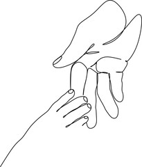 One line drawing of father giving hand to his child. Mother care in continuous line drawing design style. Parental concept vector illustration