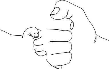 One line drawing of father giving hand to his child. Mother care in continuous line drawing design style. Parental concept vector illustration