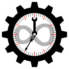 24/7 and endless sign with gear watch. Car Repair Services, Mechanic Workshop Vector Icon.