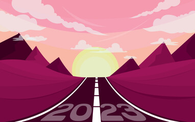 Road with figure 2023. Concept of new goals