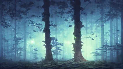 Obraz na płótnie Canvas Magical Forest. Beautiful light falling through the trees. Cyberpunk style.