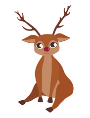Cute sitting reindeer on white background