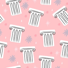 Ancient column seamless pattern. Background wit Italy or Greece architecture. Perfect for creating fabrics, textiles, wrapping paper, and packaging.