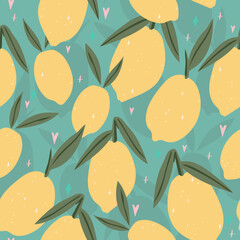Cute lemon fruit pattern. Citrus fruit background. Perfect for creating fabrics, textiles, wrapping paper, and packaging.