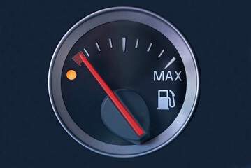 An auto fuel meter shows that there is no gas and refueling needed.