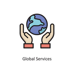 Global Services Vector  Filled Outline Icon Design illustration. Cloud Computing Symbol on White background EPS 10 File