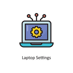 Laptop Settings Vector  Filled Outline Icon Design illustration. Cloud Computing Symbol on White background EPS 10 File