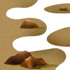 Vintage landscape in zen layout, organic composition, river and ripples	