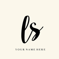 LS monogram logo.Calligraphic icon.Script letter s, letter l.Lettering sign.Signature alphabet initials.Handwritten style characters.