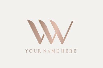 LW monogram logo.Letter l, letter w typographic signature icon.Uppercase characters.Lettering sign isolated on light fund.Luxury fashion, beauty alphabet initials.Elegant rose gold color.