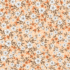 Seamless vintage pattern. orange and white flowers , brown leaves. light background. Vector background. Fashionable print for textiles and wallpaper.