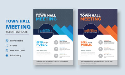 Town Hall Meeting Flyer Template, Community Meeting Flyer Template, City Hall Flyer and Poster
