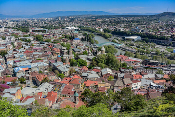Obraz premium Tbilisi, Georgia-April 28, 2019: beautiful bird's-eye view of the Central part of Tbilisi.