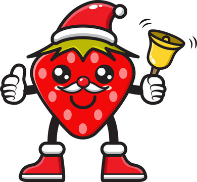 strawberry fruit mascot cartoon illustration celebrating christmas