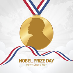 Nobel Prize Day December 10th with white sunburst illustration background - obrazy, fototapety, plakaty
