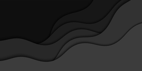 Background with black waves. Abstract wavy black paper background.