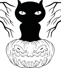 Cat And Pumpkin Coloring Page