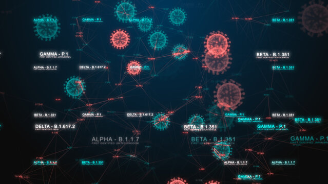 Covid-19 virus variant outbreaks, conceptual illustration
