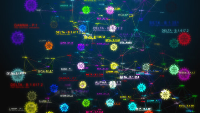 Covid-19 virus variant outbreaks, conceptual illustration