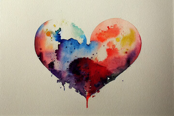 Watercolor painted colorful heart background 2d illustration