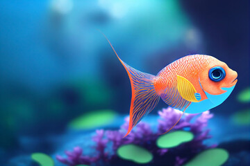 Obraz premium Colorful, cute graphic of a single fish with copy space