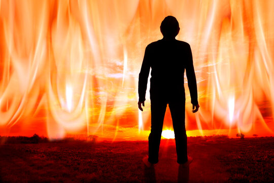 Man looking at the end of the world, conceptual illustration