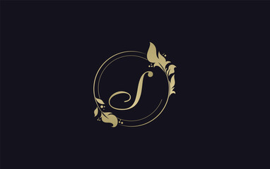 Golden circle leaf and beauty logo design with the letters and alphabets for brand and business