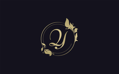 Golden circle leaf and beauty logo design with the letters and alphabets for brand and business