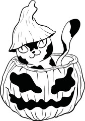Cat And Pumpkin Coloring Page
