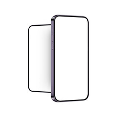 Modern Purple Smartphones Mockups, Side View, Isolated on White Background. Vector Illustration